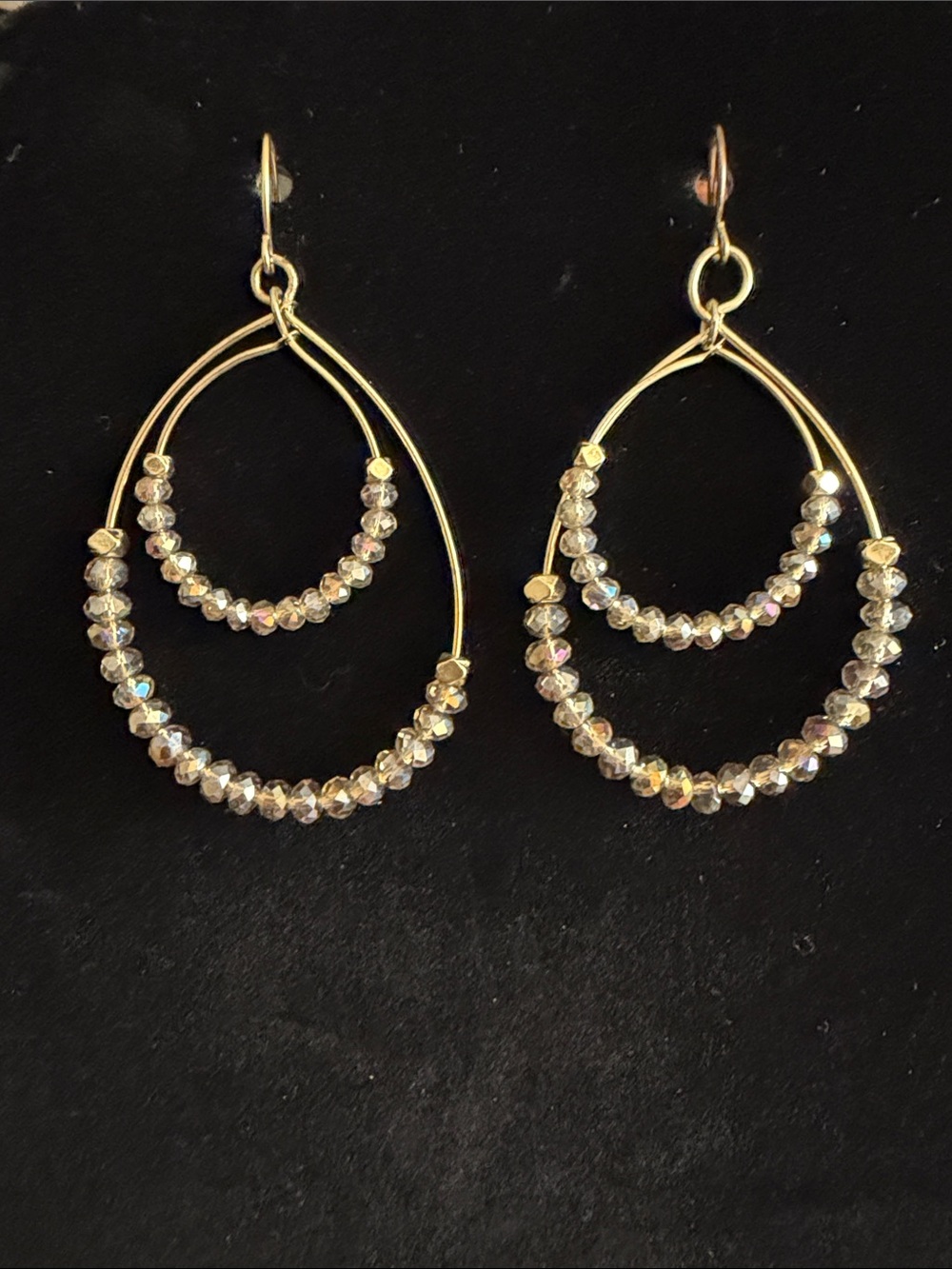 LOFT Gold Double Teardrop Crystal Hoop Earrings